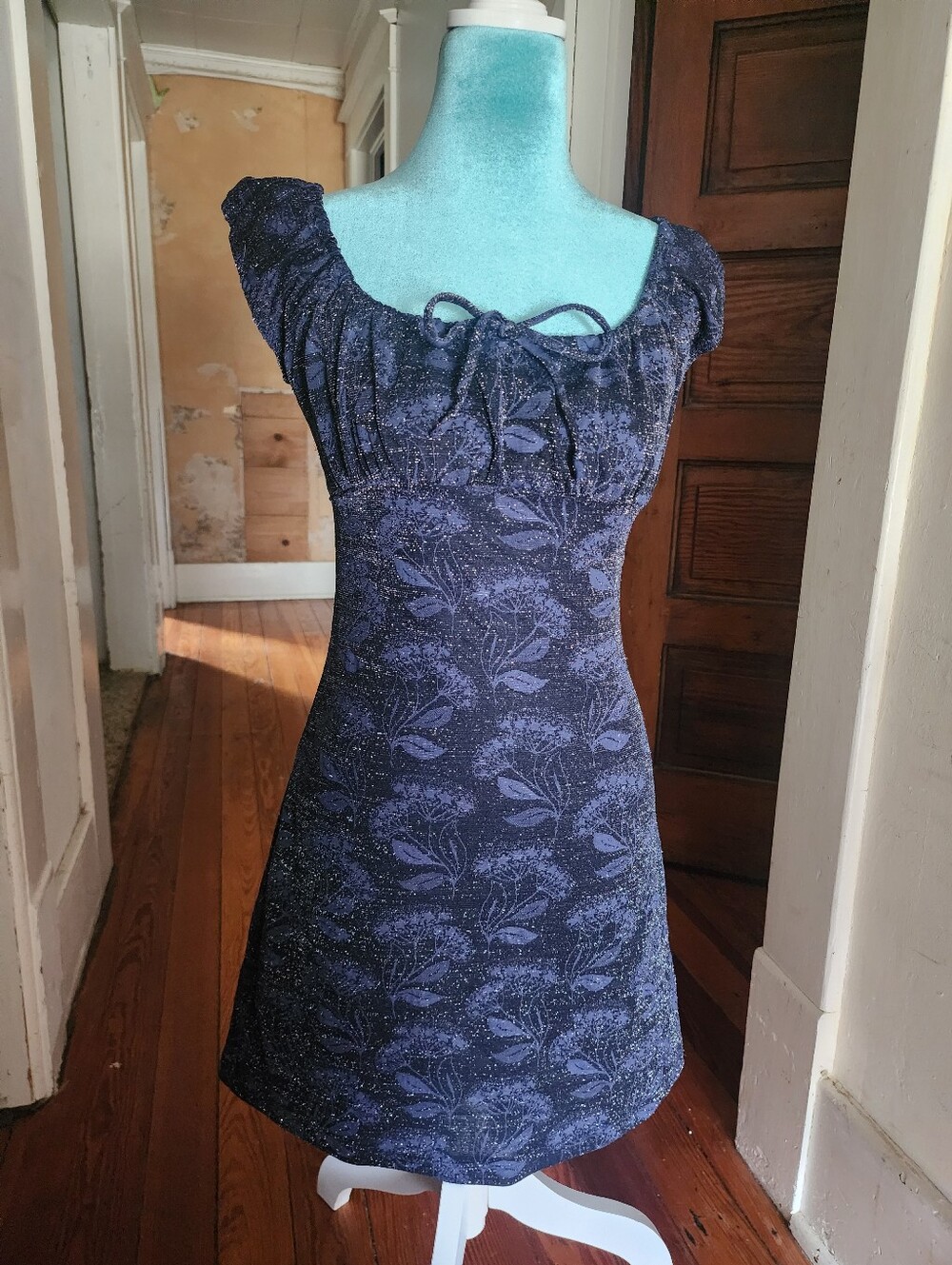Vintage 90s A'gaci Milkmaid Floral Sparkle Mini Dress